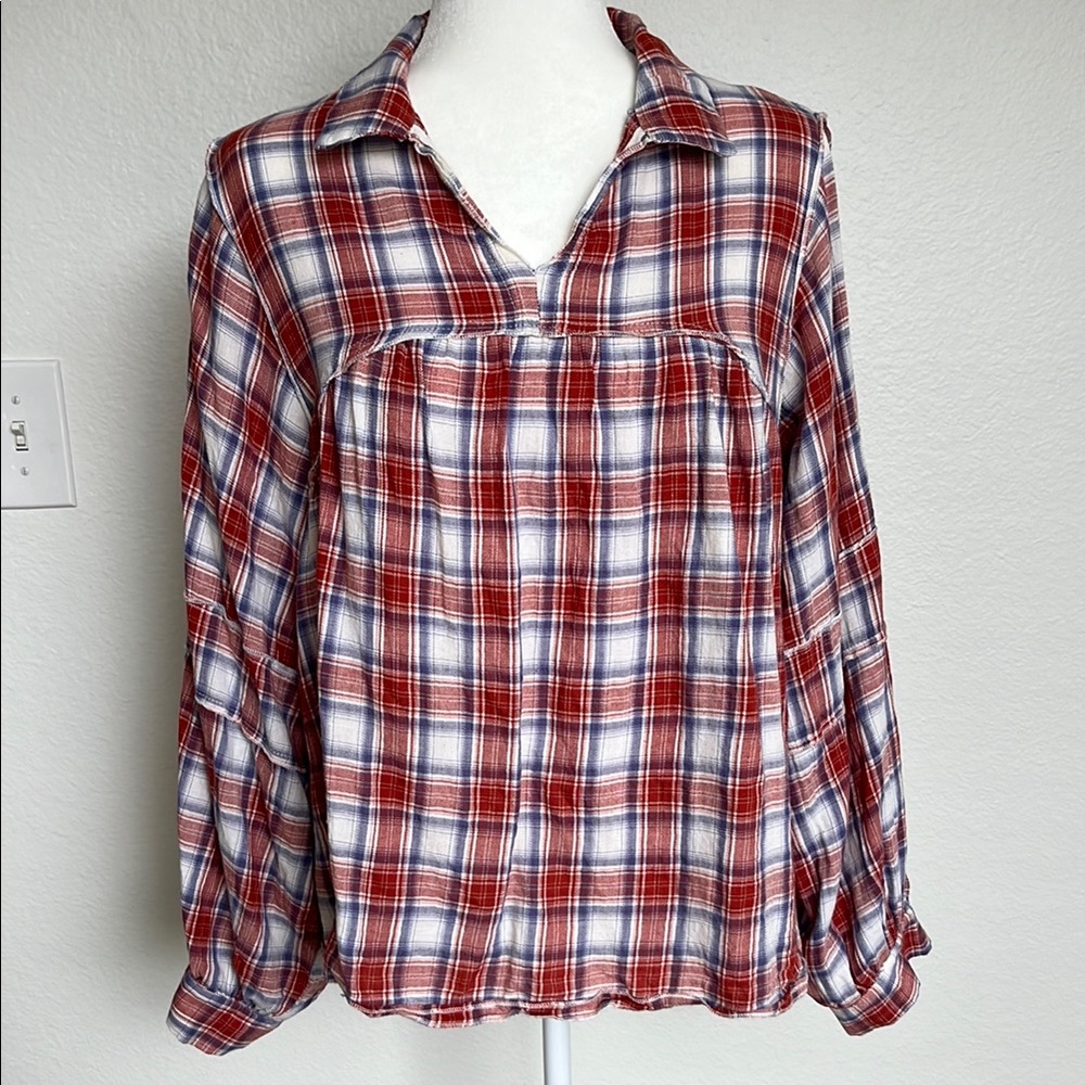 Promesa Red, Blue and White Plaid Button-Down Shirt